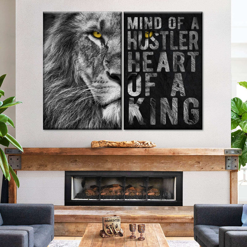 «Lion Hustler Inspirational Quote», reproduction d'art sur toile, H 24 po x l 33 po x P 1,25 po