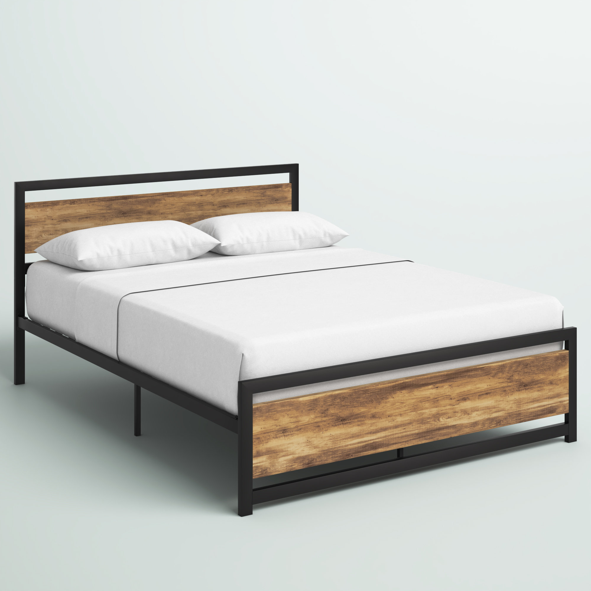 Marilee Wood and Black Metal Frame Bed with Headboard