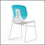 Ensemble de 4 chaises empilables modernes en blanc et bleu, siège en polypropylène durable et dossier en fibre de verre, conception ergonomique pour le confort-681705586
