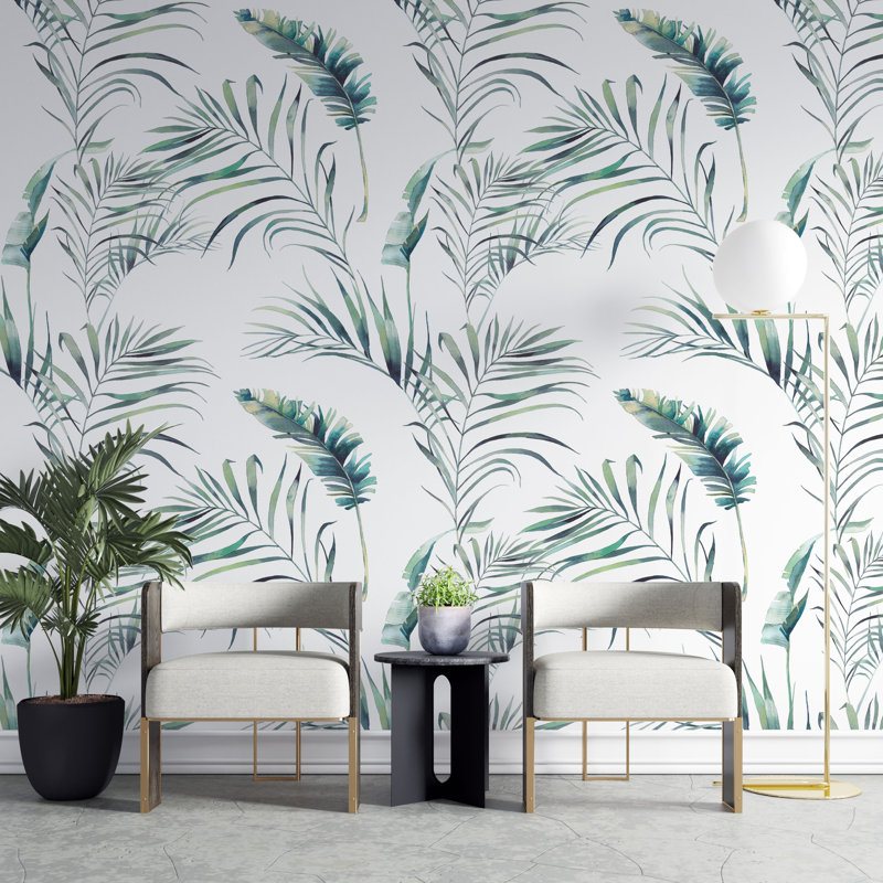 Papier peint floral avec feuilles, L 75,96 po x l 114 po