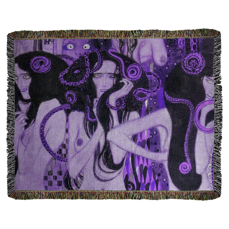 Jeté en coton gustav klimt, beethoven frise, Mauve