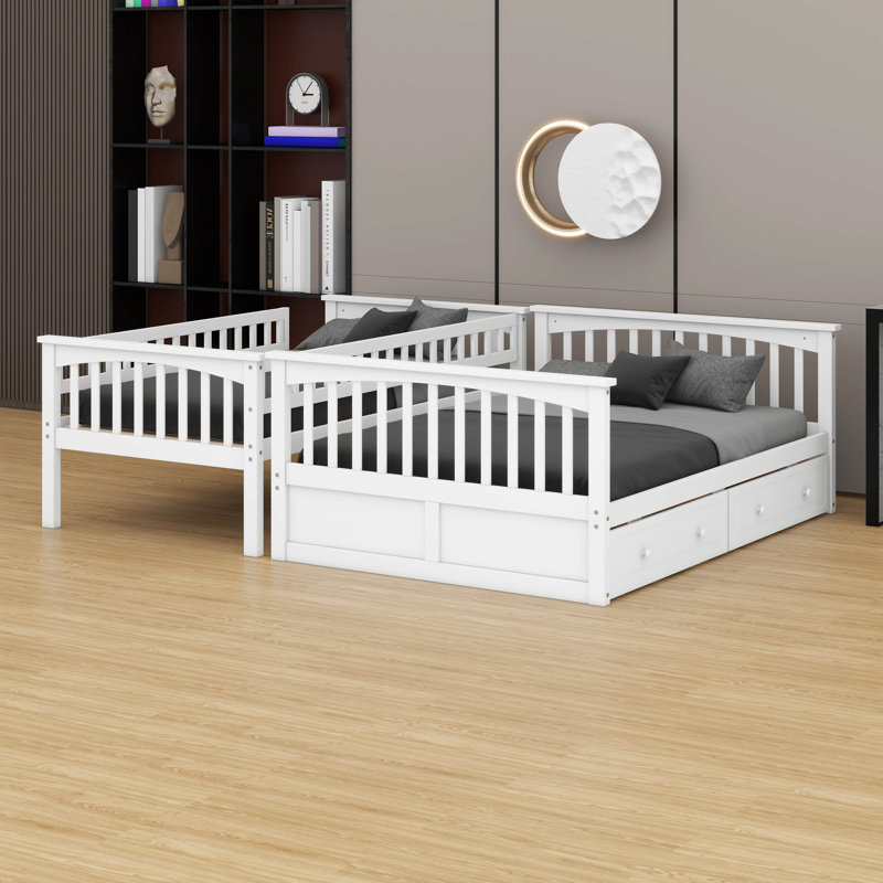 Lit superposé simple au-dessus d'un lit double - Conception convertible avec tiroirs inclus, Blanc