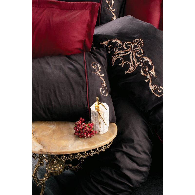 Ensemble de housse de couette 100% coton rouge / anthracite Erdman Claret