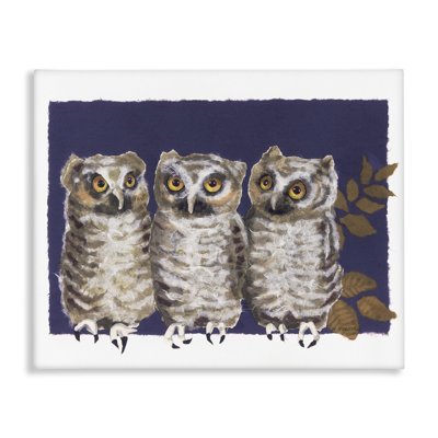 «Owl Trio & Leaves», art mural sur toile par Nancy Overton