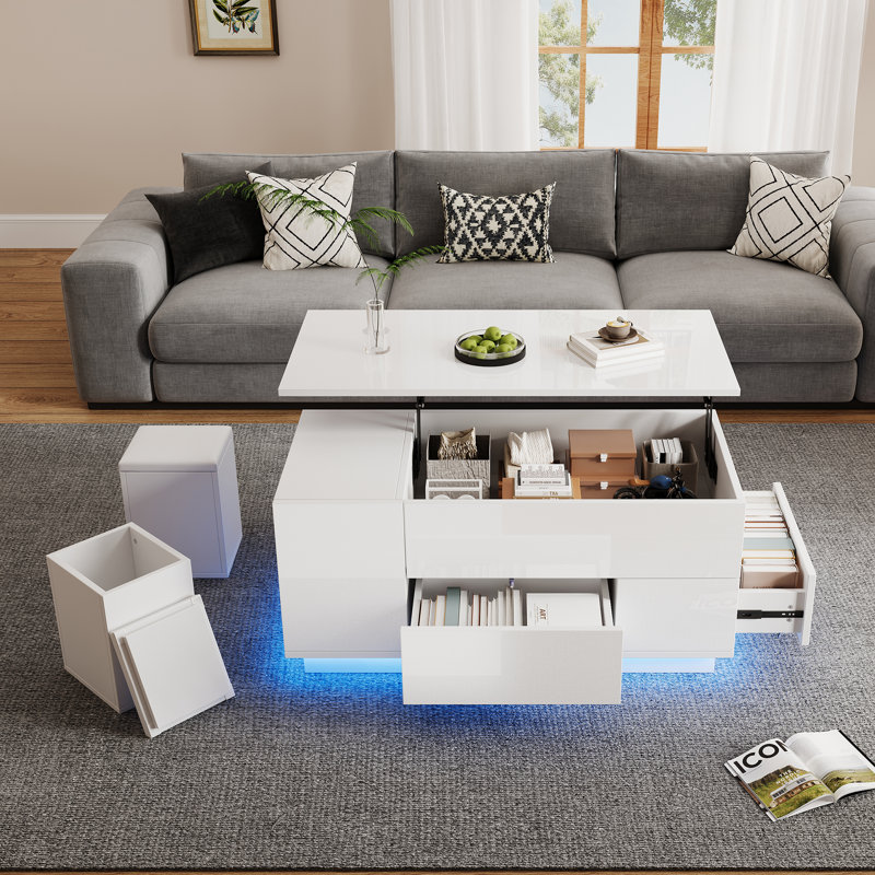 Table basse à plateau relevable Aroa, Blanc