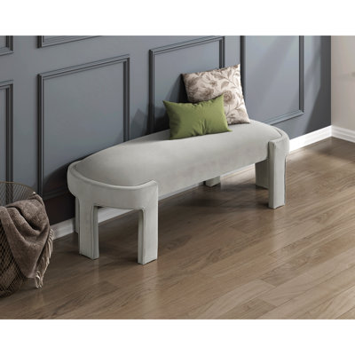 Banc en velours taupe de style contemporain, structure en contreplaqué, coussin en mousse à haute densité, capacité de 300 lb pour le banc d'entrée rembourré avec de la mousse, structure, capacité, chambre ou espace de vie idéal