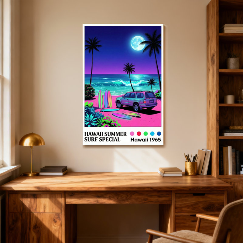 Paysage et nature Scène de nuit spéciale surf d'été à Hawaï, H 30 po x l 20 po