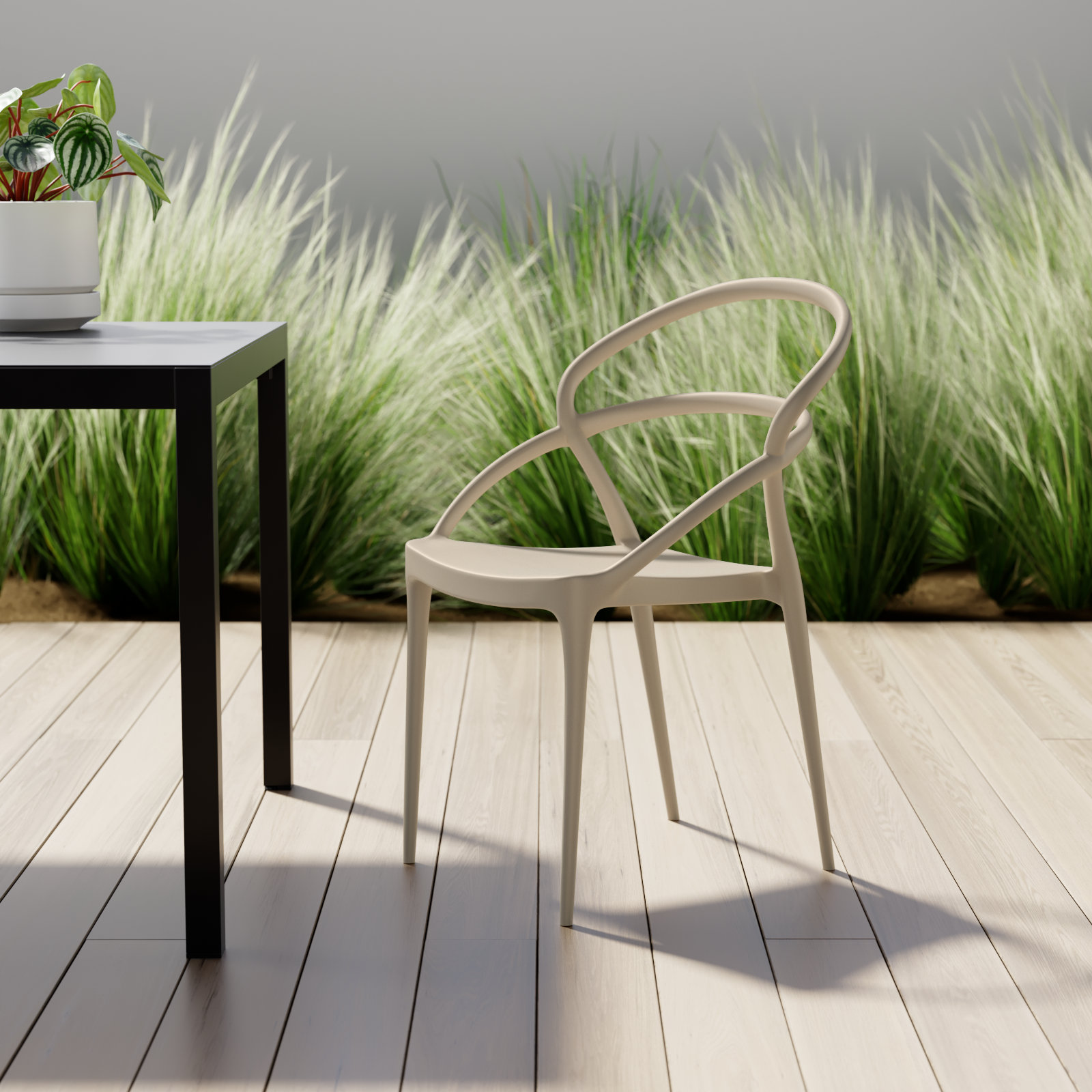 Farrah Stackable Patio Armchair, Taupe