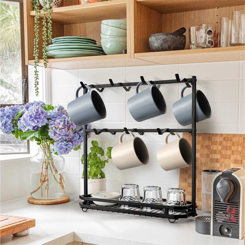 Grande table à tasses à café, présentoir de tasses à 2 étages, tasses non incluses