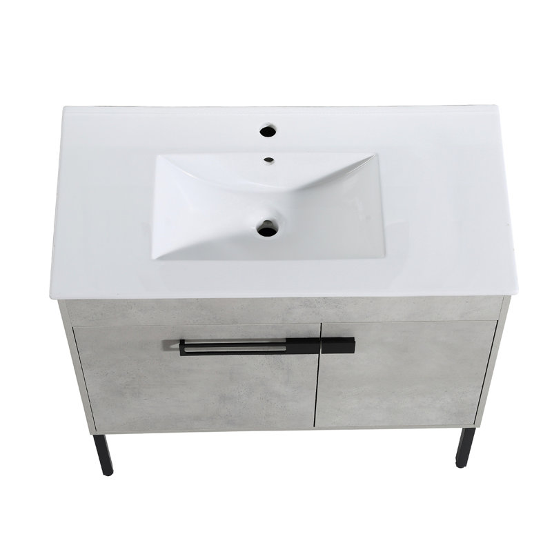 Meuble-lavabo autoportant avec lavabo, Gris ciment
