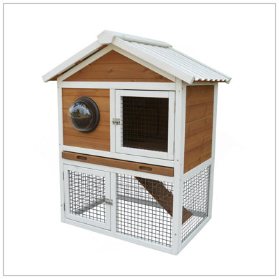 Durable 2-Tier Wooden Rabbit Hutch With Waterproof Roof And Removable Tray, Ideal For Small Animals And Outdoor Use