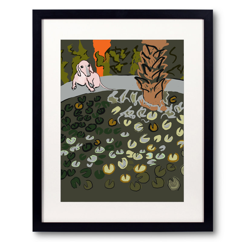 «Frog Pond» par Deborah Blum, Papier avec cadre noir, 20" H x 16" W