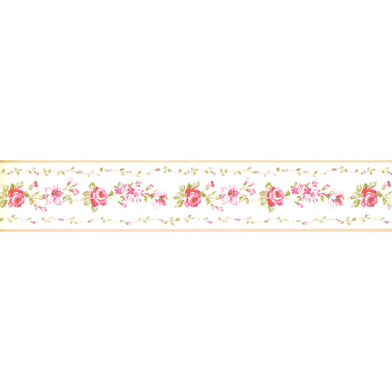 Papier peint bordure rose rouge 15 pi x 4 po Heilyn, Beige / vert / rose