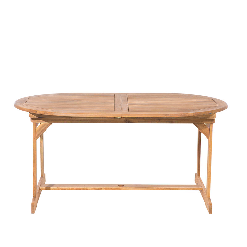 Creekmore 8 - Person Acacia Solid Wood Patio Dining Set Extendable Oval Table with Cushions Included, Taupe, Yes