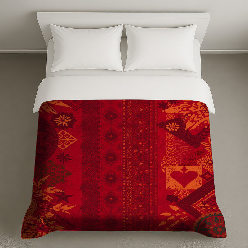 Red Bohemian Patchwork Duvet Covers, Twin