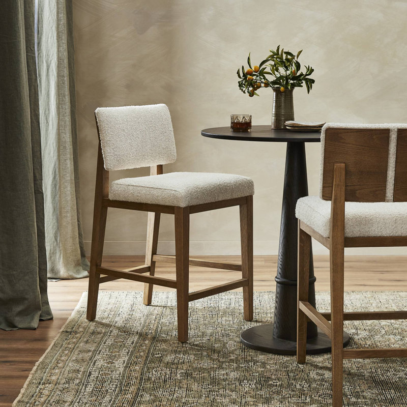Carlo Upholstered Bar Stool, White, Counter Stool (27.25" Seat Height)