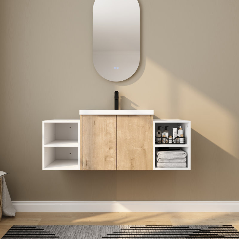 Ensemble de meuble-lavabo moderne 48 po avec lavabo en céramique - meuble-lavabo 24 po + 2 armoires de rangement 12 po | Portes à fermeture en douceur et tablettes réglables