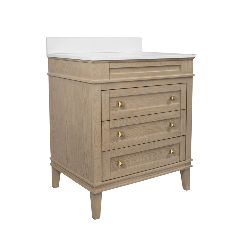 Frankfurt 30" Single Bathroom Vanity Set, Engineered White, Greige Oak