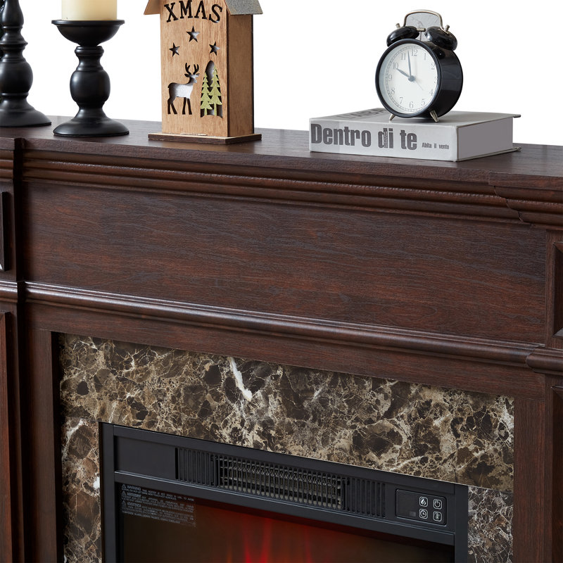Electric Fireplace with Mantel, Fireplace Mantel, Fireplace Heater Freestanding, Realistic Stacked Stone Surround with Remote Control Timer LED Flame