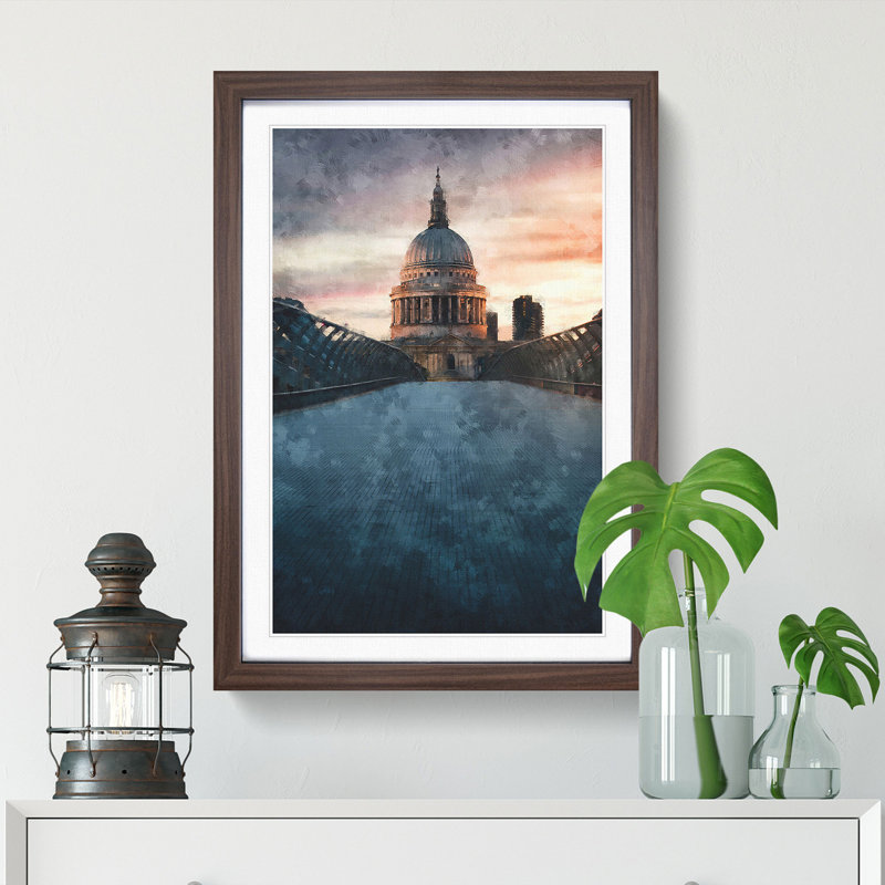 St. Pauls Cathedral In London Abstract Painting - Framed Print, Walnut Framed, 45cm H x 33cm W x 2cm D