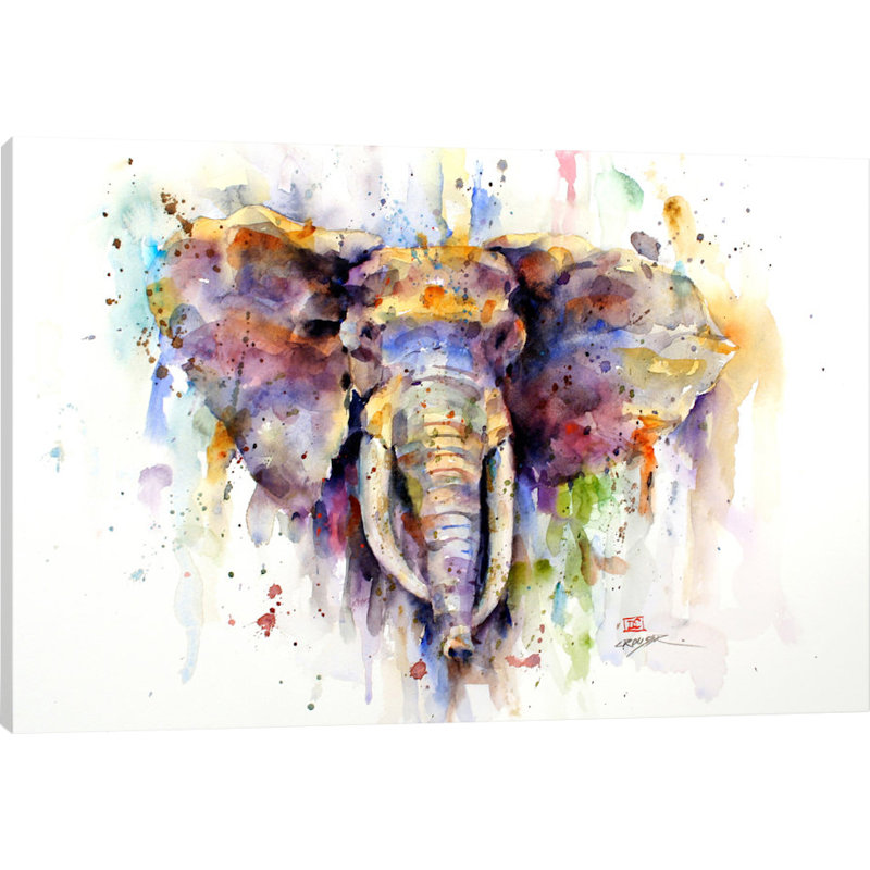 Edon Elephant, peinture sur toile encadrée, H 8 po x l 12 po x P 0,75 po