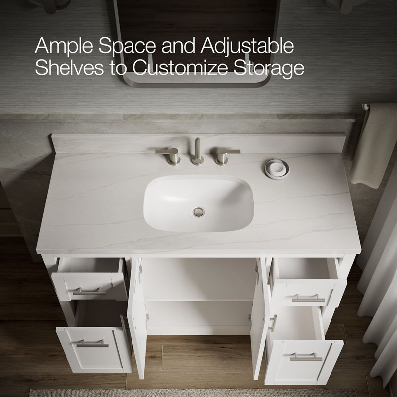 49" Single Bathroom Vanity Set, White, White