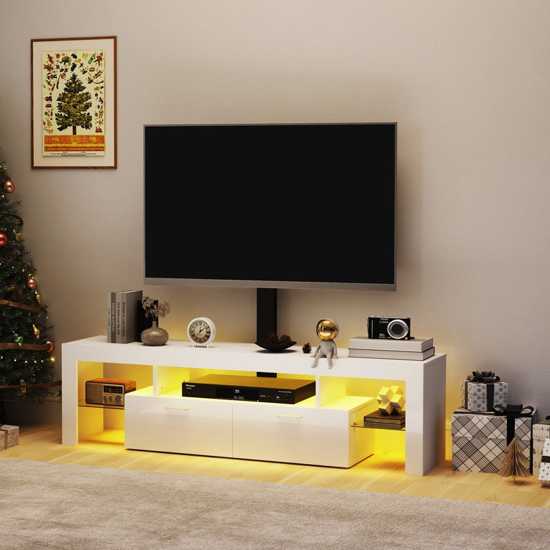 Meuble télé moderne avec support, téléviseurs avec lumière DEL pour 70 téléviseurs de 75 po, Blanc