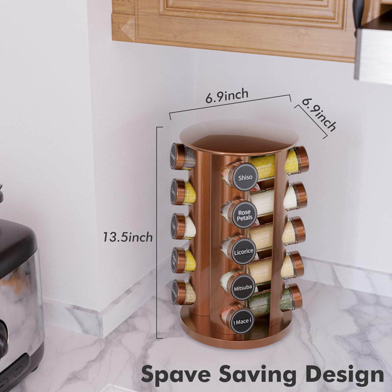 Freestanding Stainless Steel Spice Jar & Rack Set, Gold