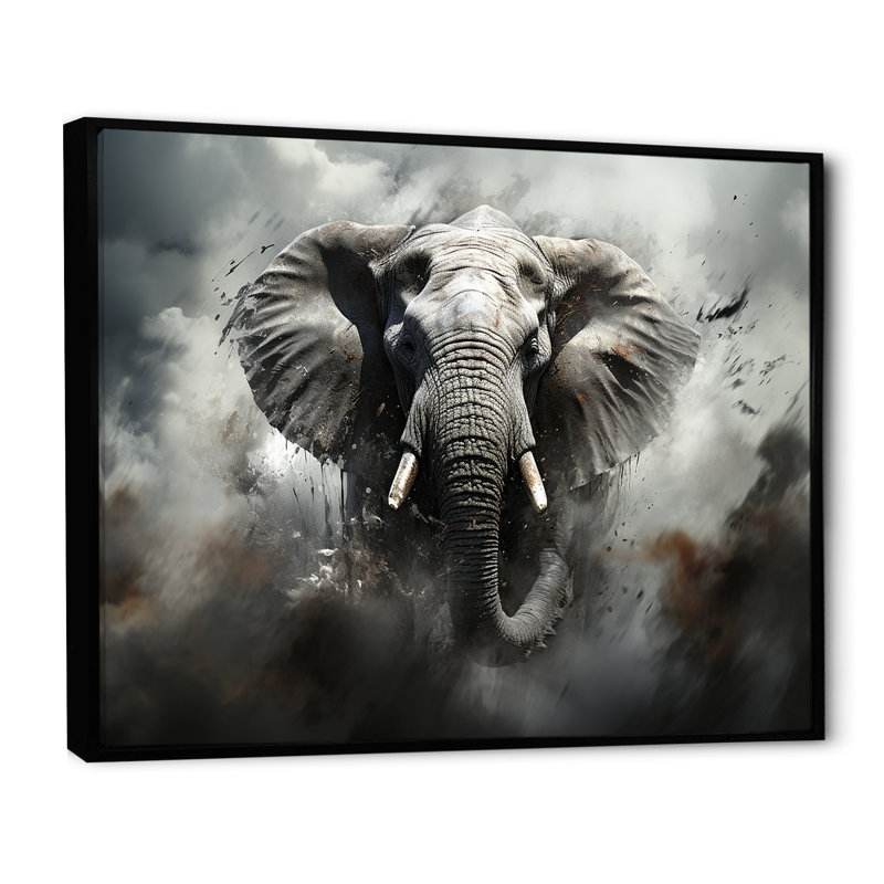 «Elephant Symphony Stampede I» sur toile, H 12 po x l 20 po x P 1 po, Cadre flottant noir