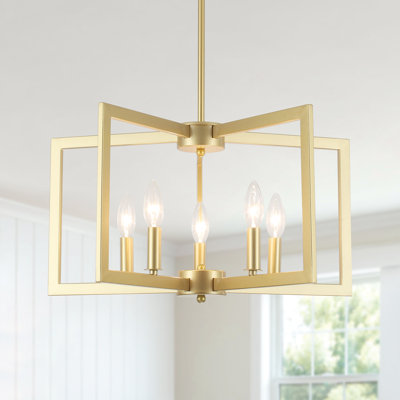 5 - Light 21.25" Gold Farmhouse Geometric Candle-Style Square / Rectangle Lantern Chandelier 