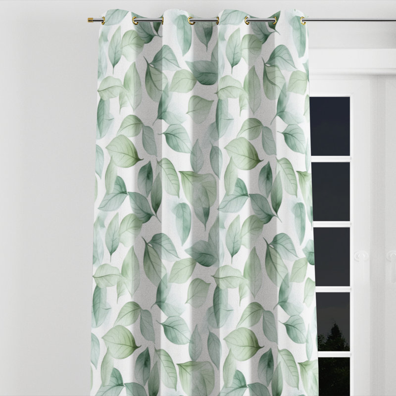 Boho Window curtains - Green Babetta Grommet Curtain - 1 Panel, Gold Grommets, 52" W x 90" L