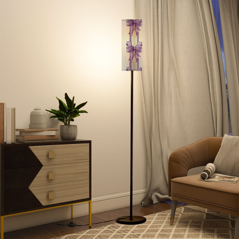  Lampe sur pied de 68,5 po à ruban sans soudure à nœuds à rayures en lavande douce de style rétro avec ampoule à DEL en métal à intensité variable incluse