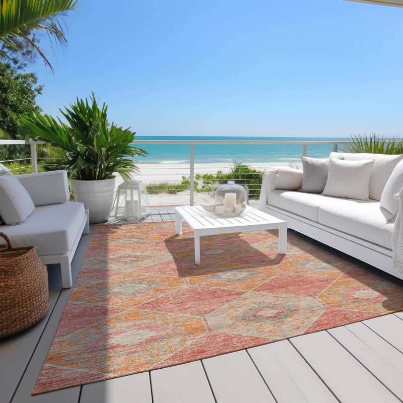 Tapis corail Xhevrie intérieur / extérieur lavable à la machine, Rectangle 9 pi x 12 pi