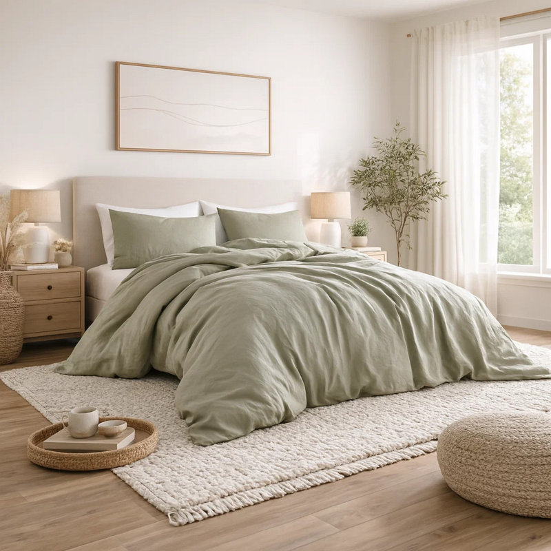 Ensemble de housse de couette et insert 4 pièces en microfibre, Housse de couette très grand et insert + 3 pièce, Vert sauge
