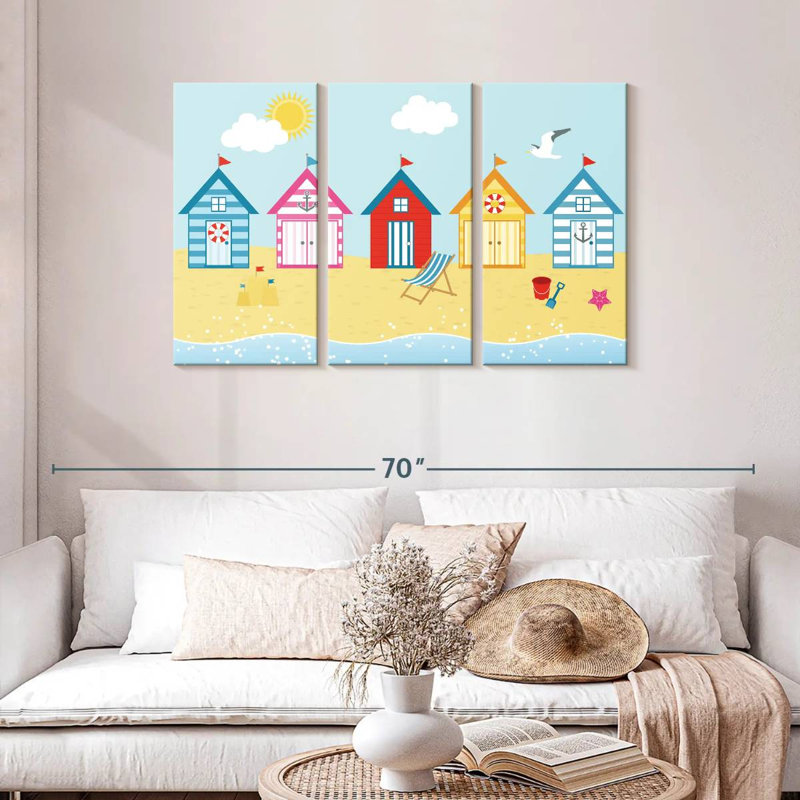Caricature de cabanes de plage, H 28 po x l 45 po