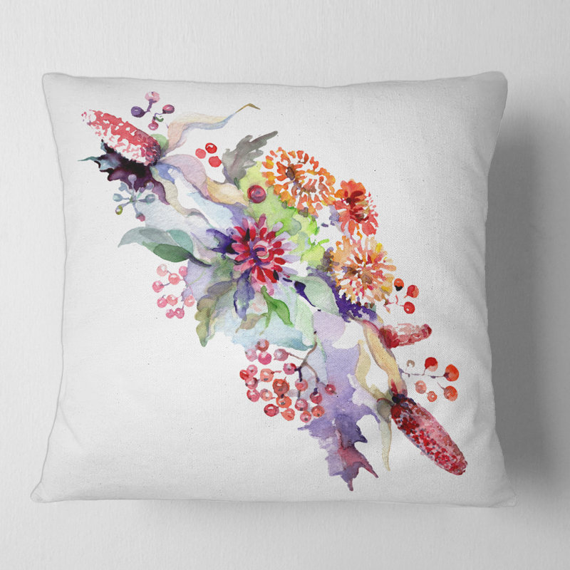 Housse et insert de coussin Bouquet avec fleurs sauvages et baies, 16" x 16"