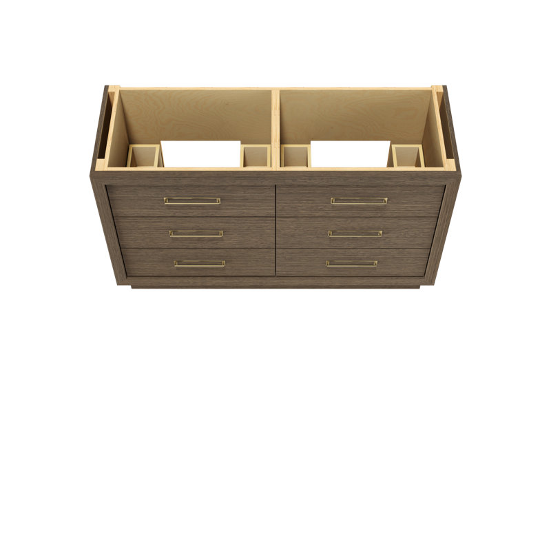 Avalon Double Drawer Bath Vanity, Smoked Modern, Satin Gold, 60"