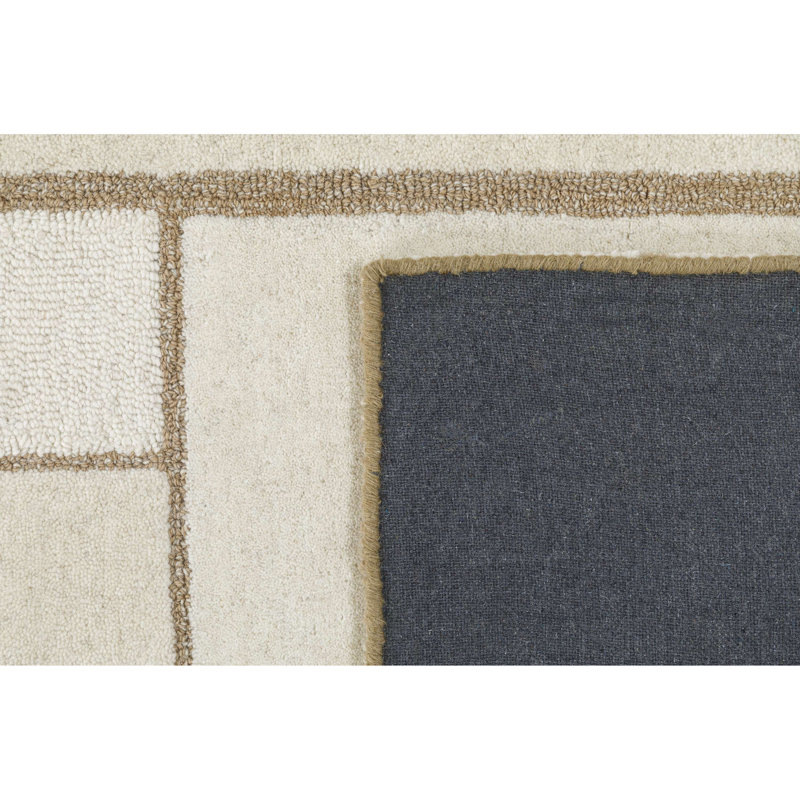 Handmade Tufted Wool Rug in Neutral Geometric Pattern, 6' x 9'