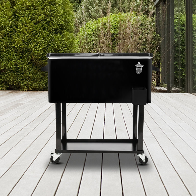 80 Qt. Outdoor Rolling Cooler Cart Storage Cabinet, Black