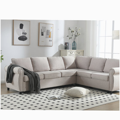   Sleeper Sofa, 2 in 1 Pull Out Couch Bed,6 seater sofa bed, L Shaped Sleeper Sectional Sofa Couch,Riveted sofa,104'' Large combined sofa Bed in living room,  BEIGE