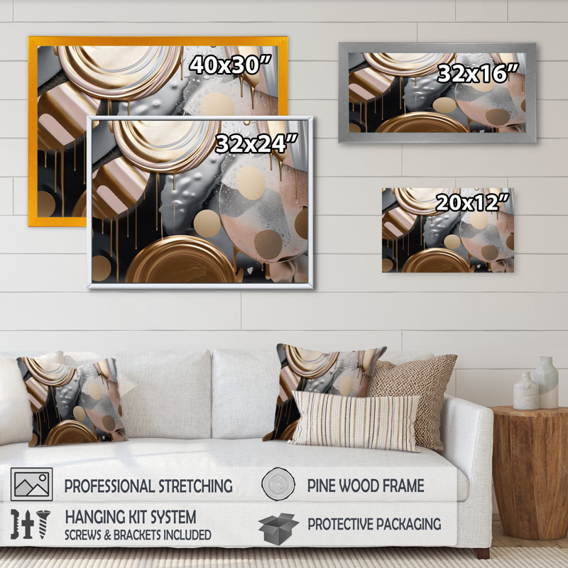 Or et méditation marbrée rose II - art abstrait sur toile marbrée, H 34 po x l 44 po x P 1,5 po
