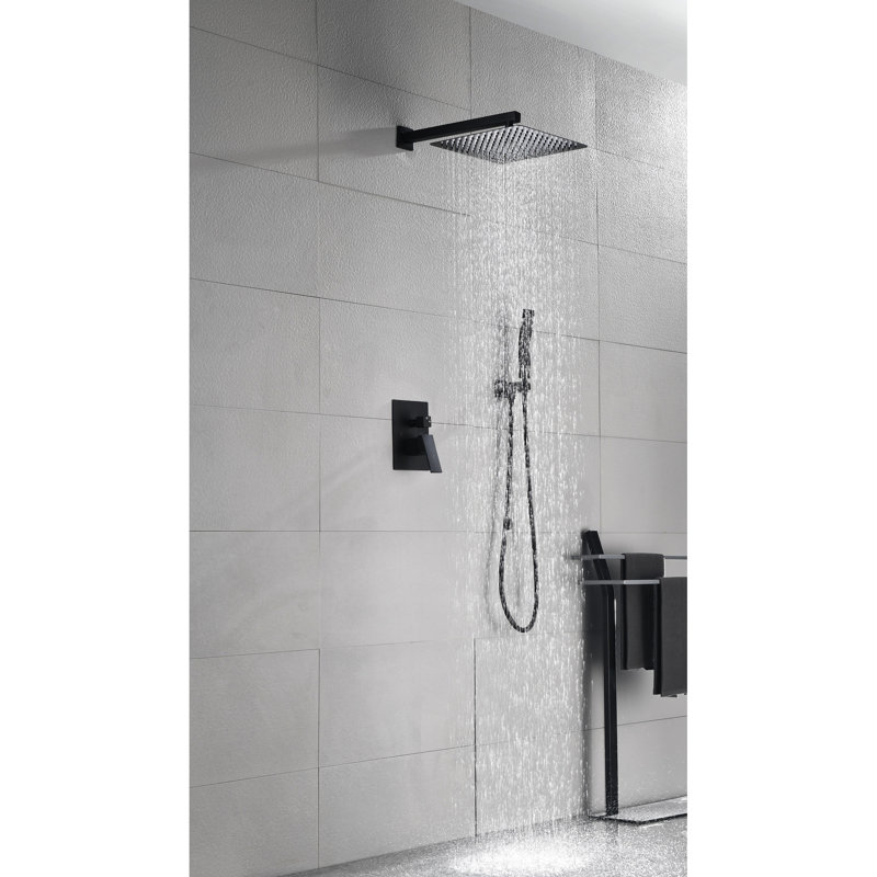 Matte Black 12" Shower Head For Wall Mount - Natural Rainfall , Easy Clean Outlet, Brass Finish Rain Mounted In Mimic, Unclogged And