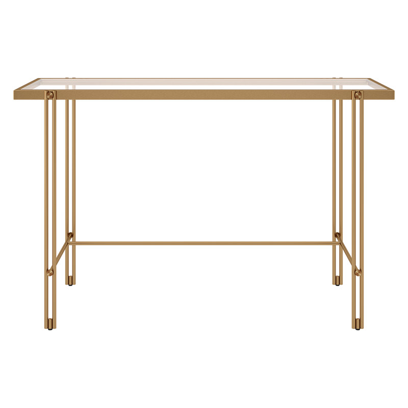 Inez Glass Top Metal Base Writing Desk, Brass