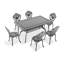Ensemble de salle à manger d'extérieur 7 pièces en aluminium moulé, cadre noir, motif pétales, résistant aux intempéries.