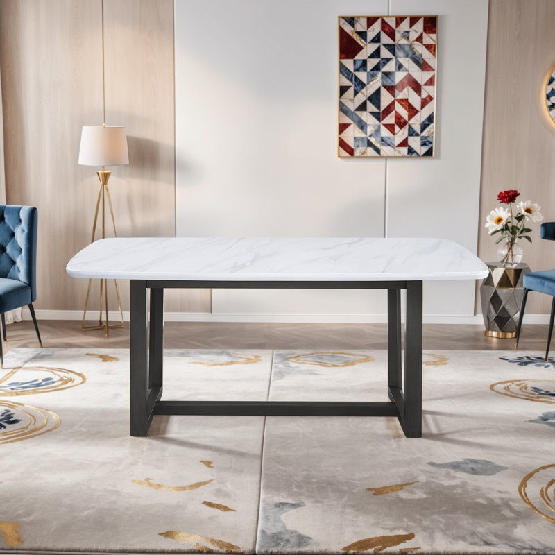 Amaryia Trestle Dining Table in Weathered Gray,Dining table,Kitchen table with marble top