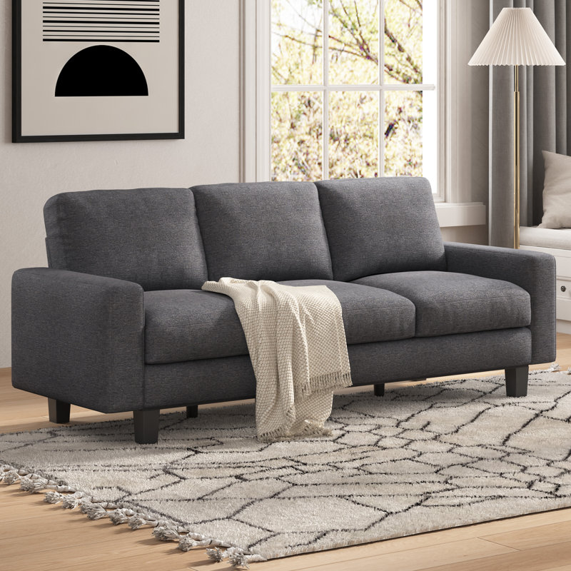 75" Modern  Linen 3 Seater Sofa with Deep Seat, Dark Gray, Gray Linen Blend