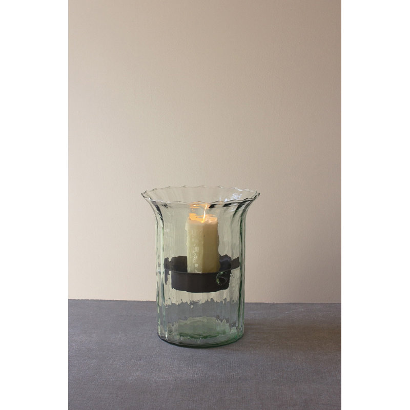  Cylindre de bougie rustique en verre nervuré à insert en métal - petit format 11 po