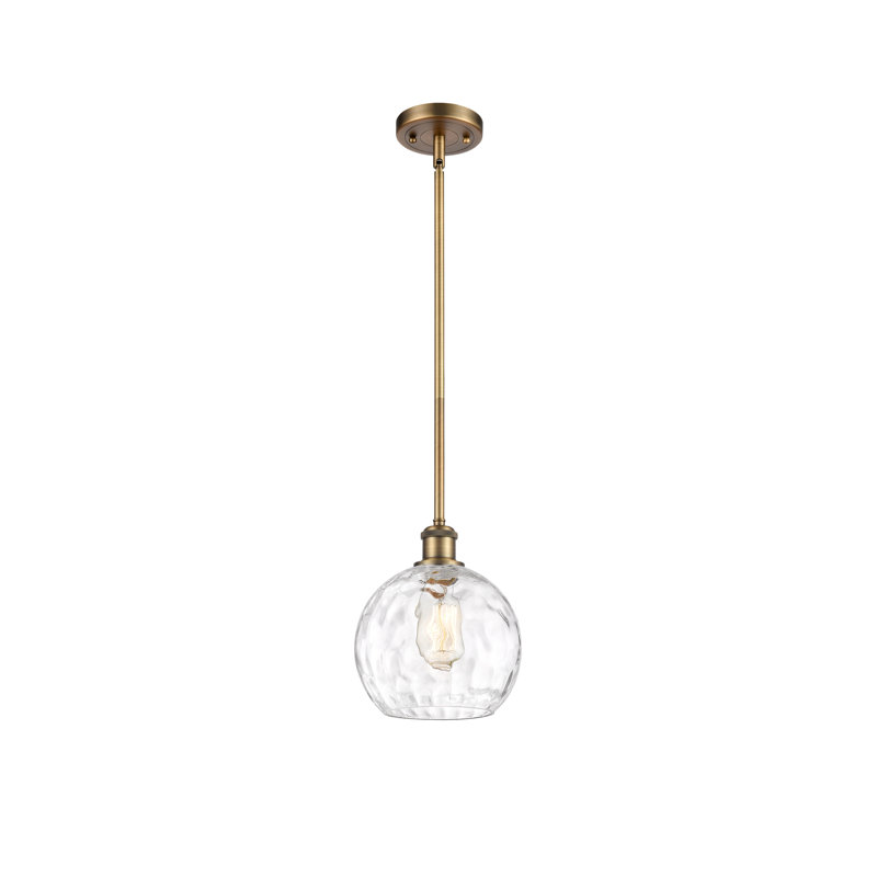 Cindi 1-Light Steel and Glass Single Pendant, No Bulb Included, 10" H x 8" W x 8" D, Brushed Brass