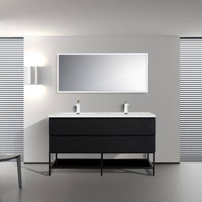 Favio 60 po L x 21 po P 4 tiroirs Meuble-lavabo autoportant avec évier double et Comptoir
