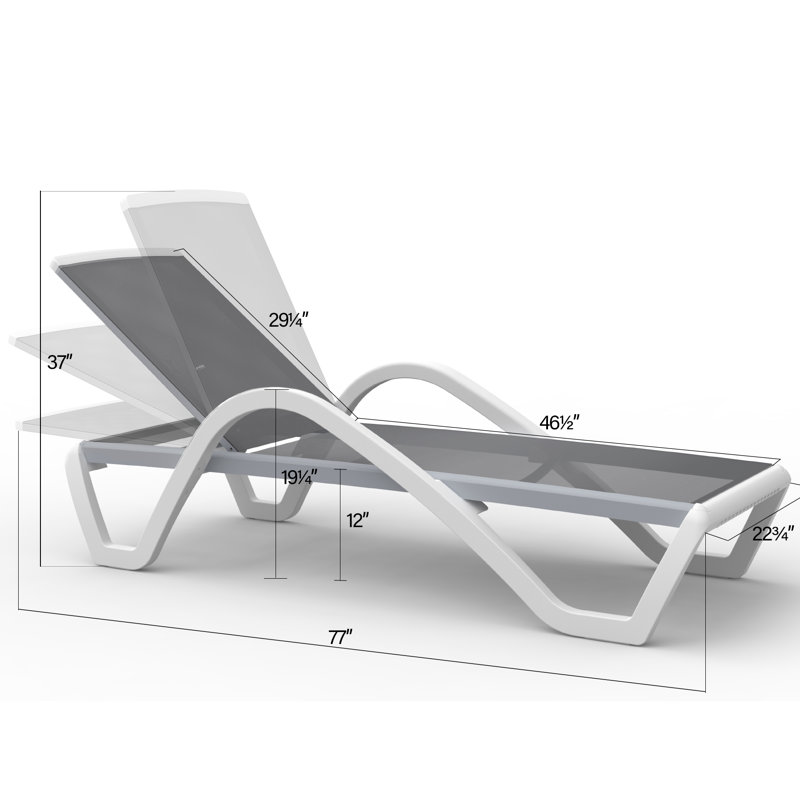 Chaise longue inclinable 77 po avec coussins 77 po, Gris